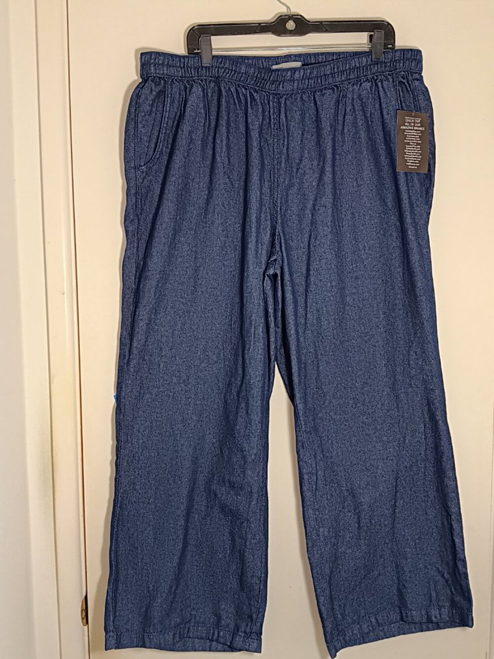 Woman within 22W chambray denim pull on wide leg cropped pants elastic waist NWT